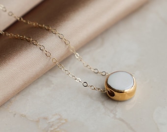 White Porcelain Necklace - Minimalist, Waterproof 14k Gold Necklace, Lightweight Accessories for All-day wear, Pendant Necklaces, Gift