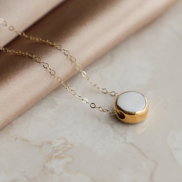 White Porcelain Necklace - Minimalist, Waterproof 14k Gold Necklace, Lightweight Accessories for All-day wear, Pendant Necklaces, Gift