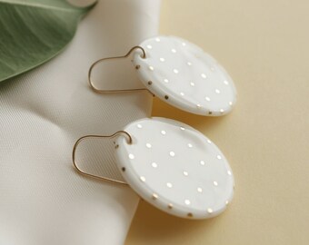 White Porcelain Earrings, Cute Polka Dot Earrings, Cottagecore earrings, Labor day gift