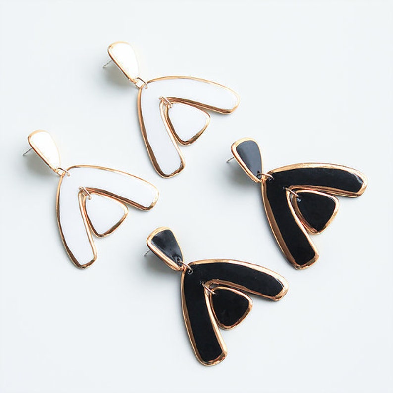 Black bold earrings Art Noveau / Dark jewelry earrings / Unique statement earrings image 6