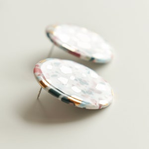 Zero waste earrings, Mosaic porcelain earrings with gold, Colorful ceramic earrings, Round earrings image 5