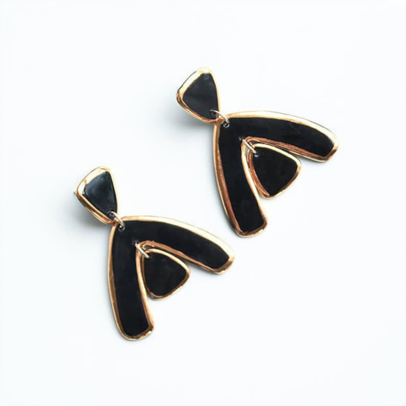 Black bold earrings Art Noveau / Dark jewelry earrings / Unique statement earrings image 5