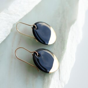 Small black porcelain earrings / Elegant earrings / Classic bijoux / Earrings with gold luster / Handmade bijoux / Romantic dangle earrings image 2