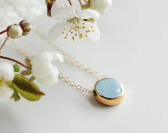 Blue Porcelain Pendant Necklace / Gold Dipped / Charm Necklace / Ready to ship gift