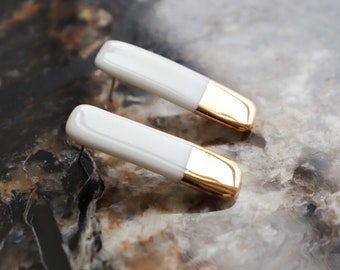 Stud Earrings / Porcelain Stud Earrings / White Porcelain Earrings / Geometric Earrings / Minimalist Earrings / Gold Dipped Earrings