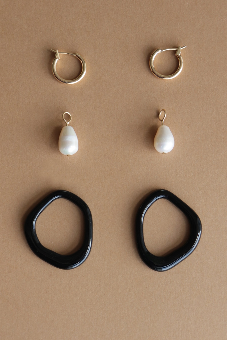 Jean Arp black earrings, Artsy earrings, Porcelain earrings with a pearl, Dadaism earrings, Unique statement jewelry image 3