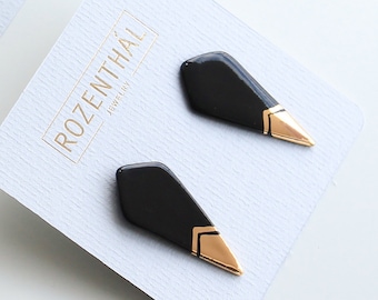 Stud Earrings / Porcelain Stud Earrings / Black Porcelain Earrings / Geometric Earrings / Minimalist Earrings / Handmade Jewelry