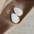 White Porcelain Drop Earrings with Gold Detail, Dangle Drop Earrings, Handmade Ceramic Earrings, Gold Dipped Earrings, Wedding jewelry product logo