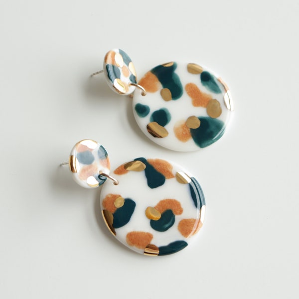 Colorful Porcelain Earrings - Bauhaus, Unique Round Earrings, Statement Jewelry, Handmade ceramics