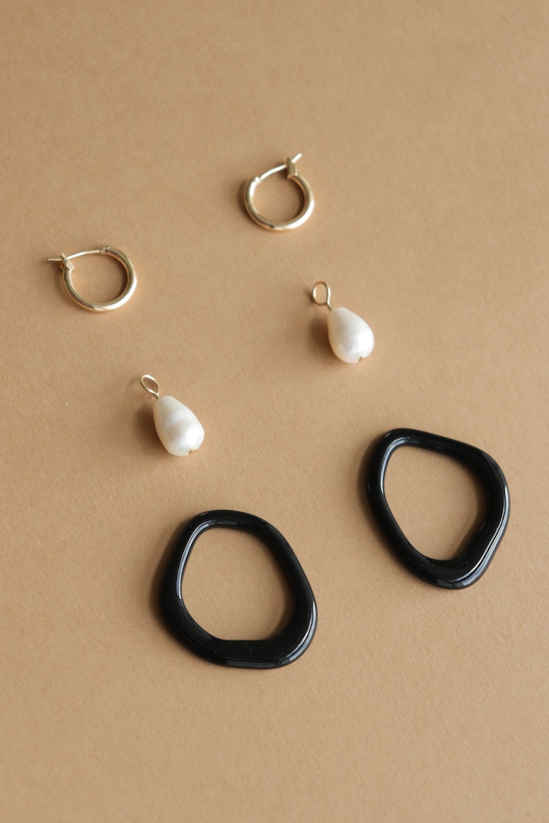 Jean Arp black earrings, Artsy earrings, Porcelain earrings with a pearl, Dadaism earrings, Unique statement jewelry image 6