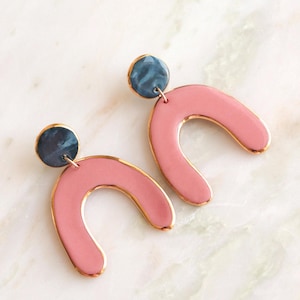 Kolczyki ceramiczne w kształcie łuku, duże kolorowe geometryczne kolczyki, biżuteria przyjazna dla środowiska