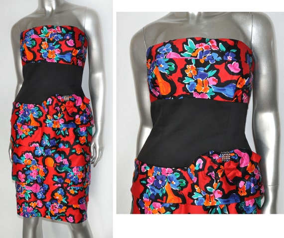A.J. Bari Vintage 1980's/90's Red-Multi Colorful F