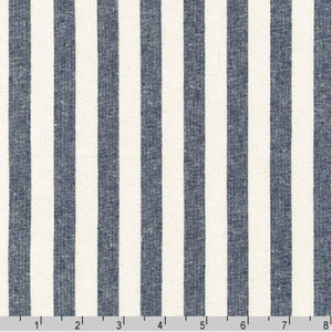 Essex Yarn Dyed Classic Wovens in Indigo - Robert Kaufman Fabric - 1/2&quot; Striped Linen Cotton Blend Fabric By The Yard or Half Yard