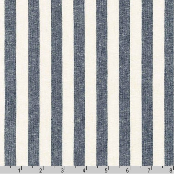 Essex Yarn Dyed Classic Wovens in Indigo - Robert Kaufman Fabric - 1/2" Striped Linen Cotton Blend Fabric By The Yard or Half Yard