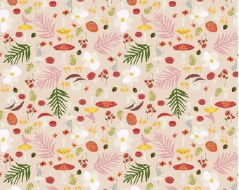 Pink Forest Mushroom Enchanted by Elizabeth Grubaugh for Blend Fabrics 126.108.01.2  - 100% Cotton Fabric By The Yard