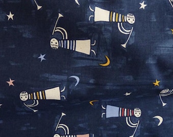 Cotton and Steel Noel Angel Singing in Navy - 100% Cotton Fabric By The Yard