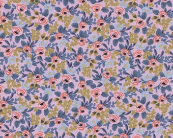 Rifle Paper Company Menagerie Rosa In Violet Metallic Fabric - Cotton and Steel 100% Cotton Fabric By The Yard