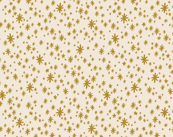 Rifle Paper Company RP607-CR3M Holiday Classics Starry Night in Cream Metallic Fabric Cotton and Steel - 100% Cotton Fabric By The Yard