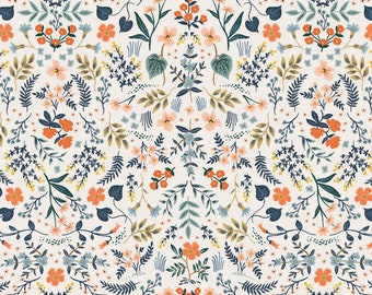 Rifle Paper Company RP105-WH3M Bon Voyage Collection Wildwood White Metallic Fabric Cotton and Steel - 100% Cotton Fabric By The Yard