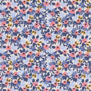 Rifle Paper Company AB8004-003 Les Fleurs - Rosa Periwinkle Fabric Cotton and Steel - 100% Cotton Fabric By The Yard