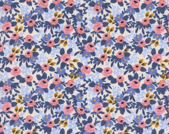 Rifle Paper Company AB8004-003 Les Fleurs - Rosa Periwinkle Fabric Cotton and Steel - 100% Cotton Fabric By The Yard