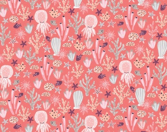 Kaikoura Under the Sea In Coral Fabric - CC103-CO3 Cotton and Steel - 100% Cotton Fabric By The Yard