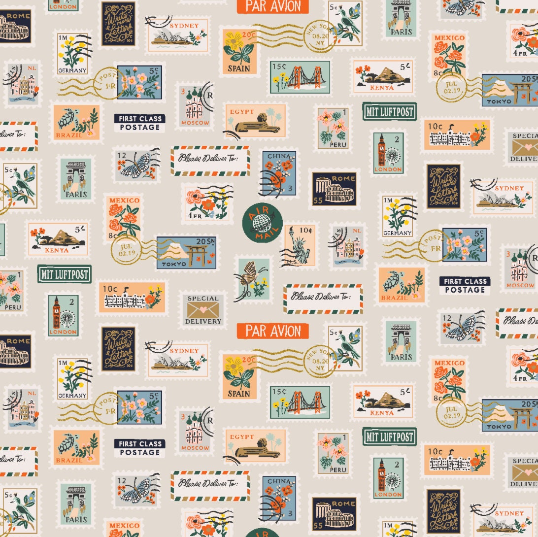 Rifle Paper Company RP802FL4M Bon Voyage Collection Postage Stamps