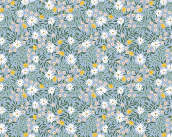 NEW Rifle Paper Company Bramble Collection Daisy Fields in Blue Metallic Fabric For Cotton and Steel - 100% Cotton Fabric By The Yard