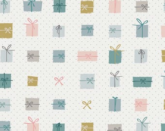 Art Gallery Little Town Gifted Presents in Cream Fabric - 100% Cotton Fabric By The Yard