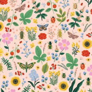 Rifle Paper Company Curio in Blush Metallic Fabric For Cotton and Steel - 100% Cotton Fabric By The Yard