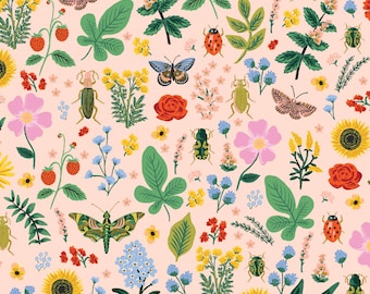 Rifle Paper Company Curio in Blush Metallic Fabric For Cotton and Steel - 100% Cotton Fabric By The Yard