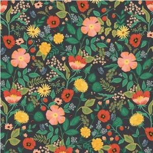 NEW Rifle Paper Company Camont Collection Botanical Floral In Black Fabric For Cotton and Steel - 100% Cotton Fabric By The Yard