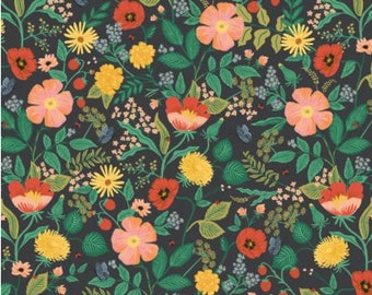 NEW Rifle Paper Company Camont Collection Botanical Floral In Black Fabric For Cotton and Steel - 100% Cotton Fabric By The Yard