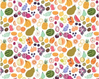 Colors & Cravings Summer Fruit in Rainbow Digiprint Fabric Cotton and Steel Fabric 100% Cotton Fabric By The Yard