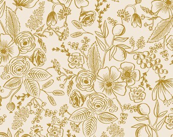 Rifle Paper Company RP610-CR4M Holiday Classics Colette in Cream Metallic Fabric Cotton and Steel - 100% Cotton Fabric By The Yard