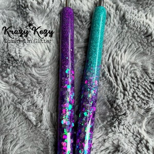 SIRÈNE- Violet Fuchia Teal Color Shift Chunky Glitter avec sarcelle ou stylo époxy de couleur personnalisée personnalisé cadeau unique Inkjoy Gel Pen Résine