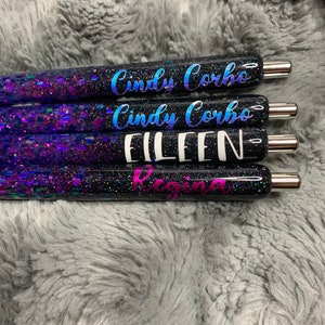 NIGHT OUT Purple Pink Blue Color Shift Chunky Glitter With Black Epoxy Pen Personalized Unique Gift Inkjoy Gel Pen Resin Multiple Ink Color image 4