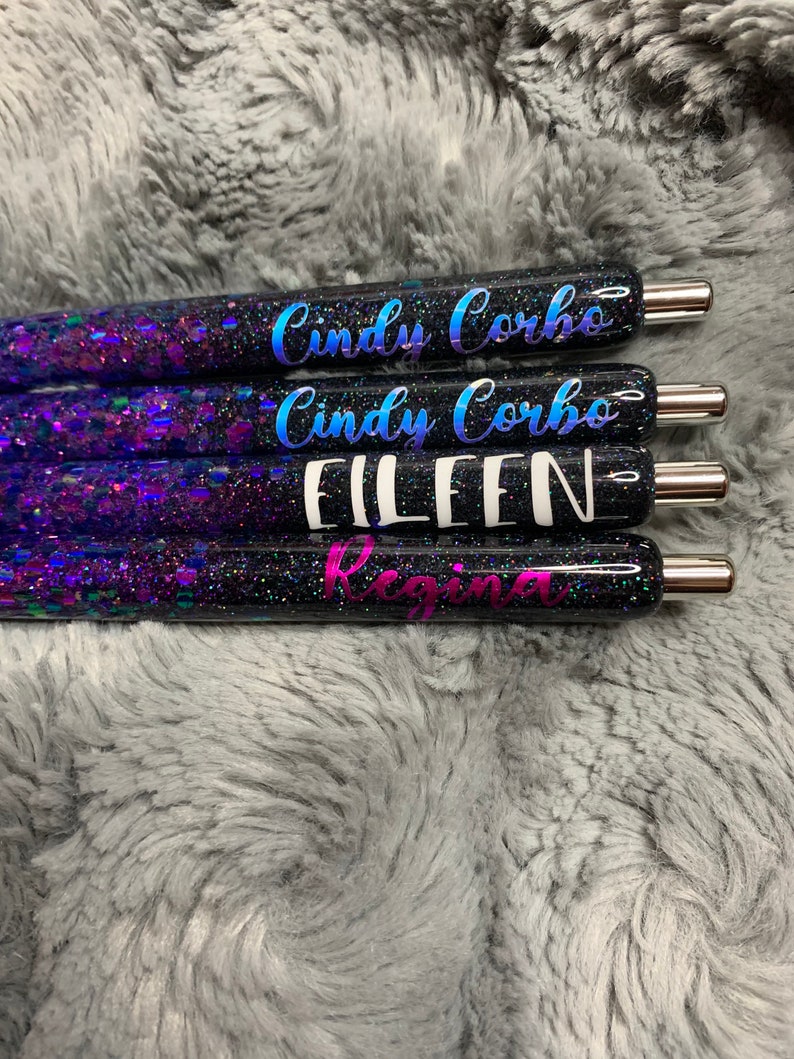 NIGHT OUT Purple Pink Blue Color Shift Chunky Glitter With Black Epoxy Pen Personalized Unique Gift Inkjoy Gel Pen Resin Multiple Ink Color image 4