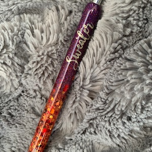 FALL LEAVES(Seasonal)- Orange Red Brown Chunky Glitter With Plum Purple Epoxy Pen Personalized Unique Gift Inkjoy Gel Pen Resin