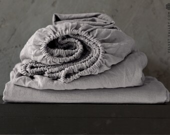 Charcoal Fitted sheet 100/% Flax Linen Seamless Washed Softened Twin XL Single Full Queen King Cal King \\ All size