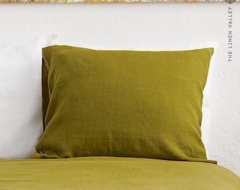 OLIVE GREEN linen pillow case - heavier linen bright green pillow- pillow case-  pillow-linen pillow-green pear linen pillow