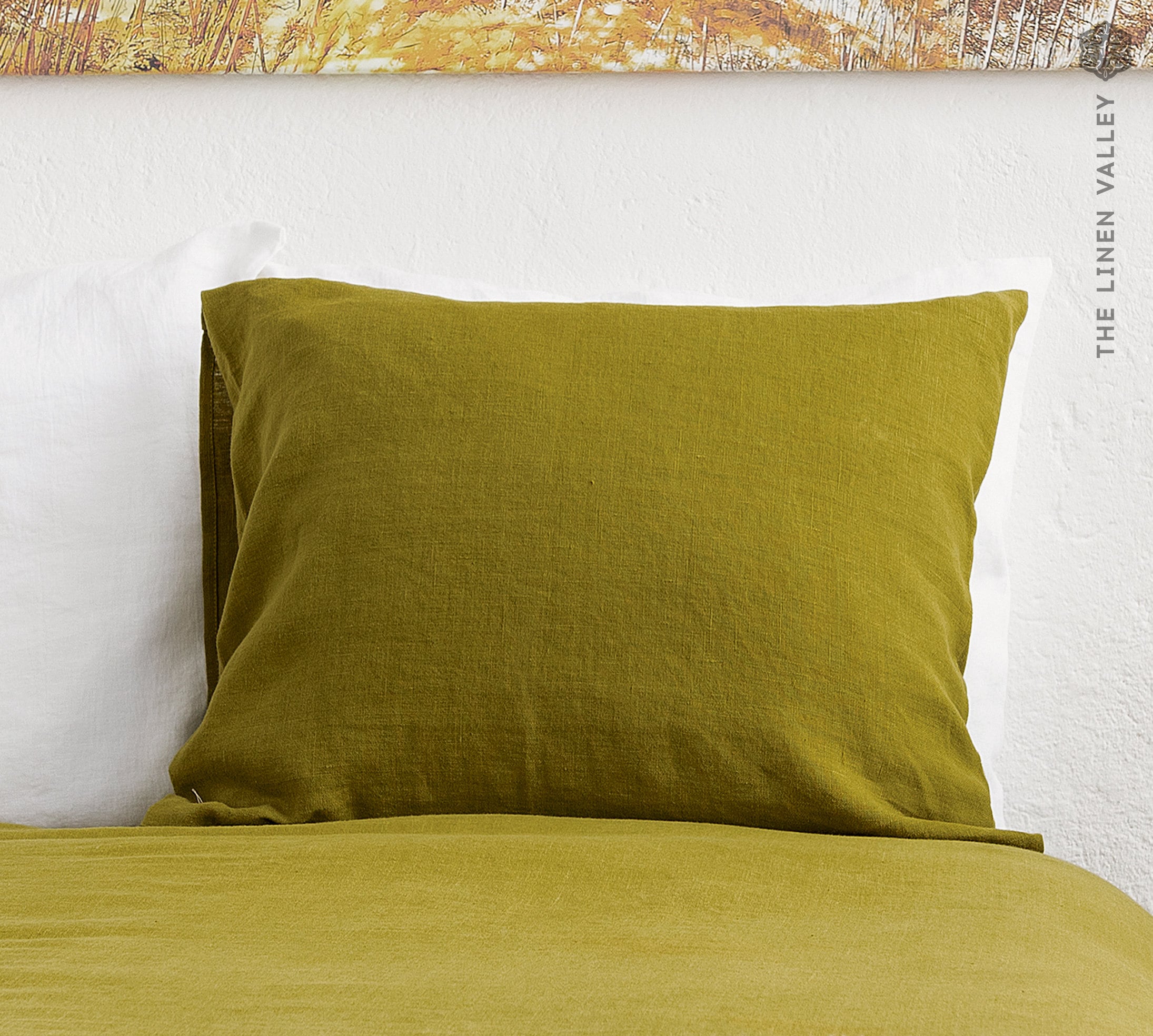 Taie d'oreiller en Lin Olive Green - Oreiller Vert Vif Plus Lourd Taie Poire Verte