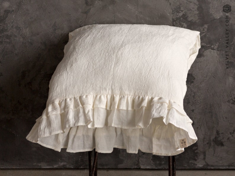OFF WHITE linen pillow sham with ruffles cream white Etsy