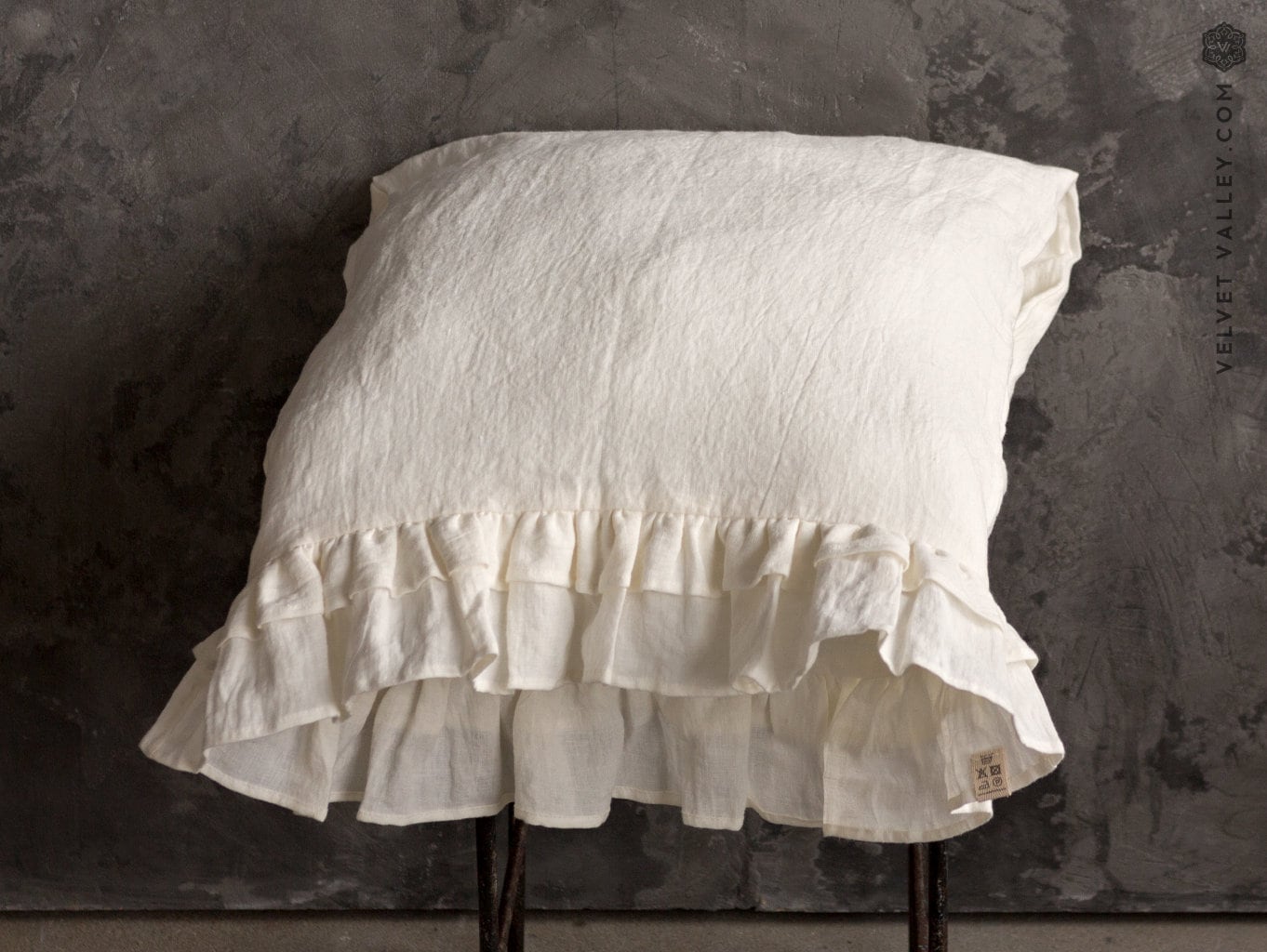 WHITE Linen Pillow Sham With Ruffles 