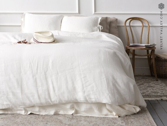 Duvet Cover Queen Optical White Softened Linen Bright White Etsy