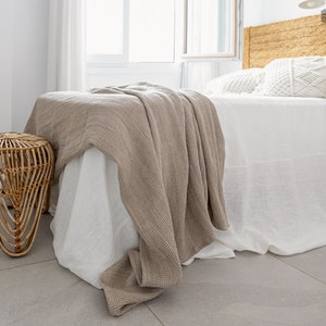 RUSTIC HEAVY linen waffle throw-softened linen blanket-rustic linen-pre washed not bleached linen coverlet-softened linen throw quilt