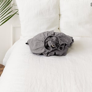 Charcoal grey linen fitted sheet- Softened linen dusty grey  fitted sheet- light grey full-twin/double/queen/king size