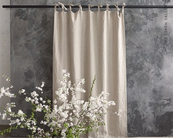 RUSTIC linen curtain ( 1 pcs) - unbleached linen curtain -heavier weight linen curtain with ties-not dyed linen curtain- farm style curtain