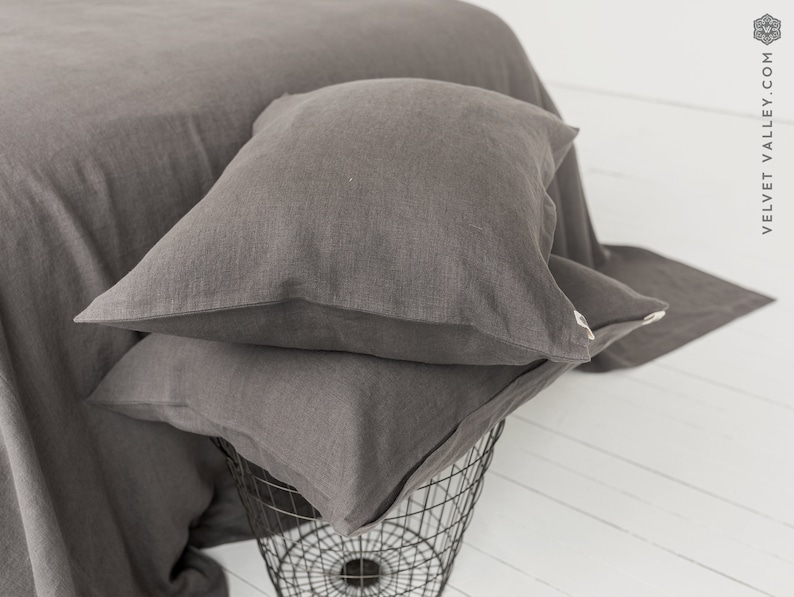 Linen charcoal grey pillow sham with zipper dark grey linen Etsy