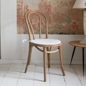 Linen chair slip cover-natural linen seat cushion - chair cover with soft padding inside- round linen chair protection